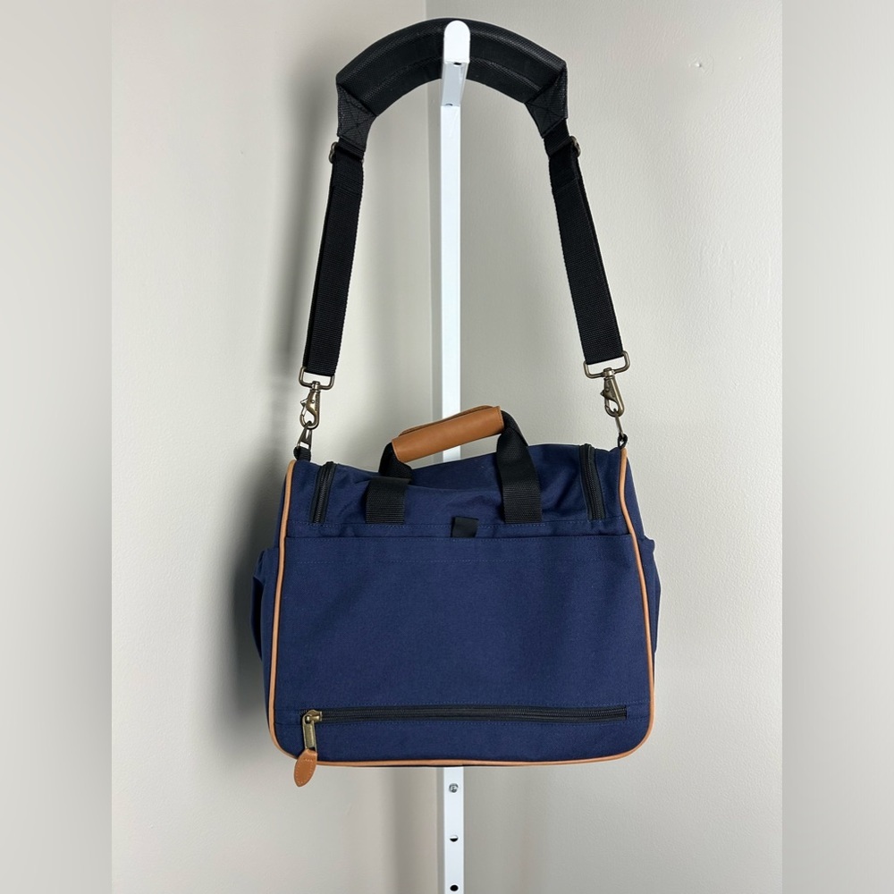 Luggage L.L. Bean Utility Adventurer Mini Duffle Bag Carryon Navy Leather Accent - Picture 4 of 12